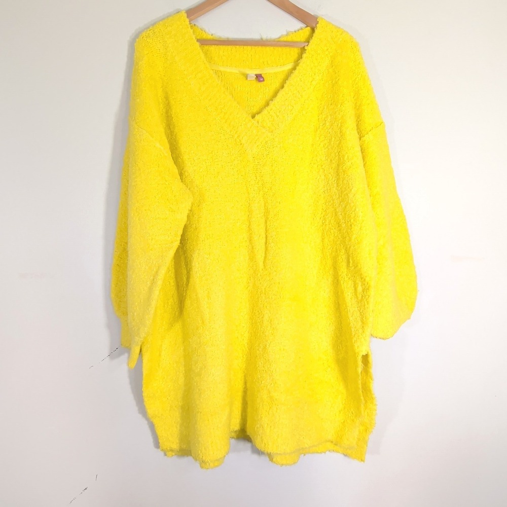 Pilcro Chartreuse Yellow V-Neck Tunic Sweater; Boucle Oversized Long Sleeve NWT